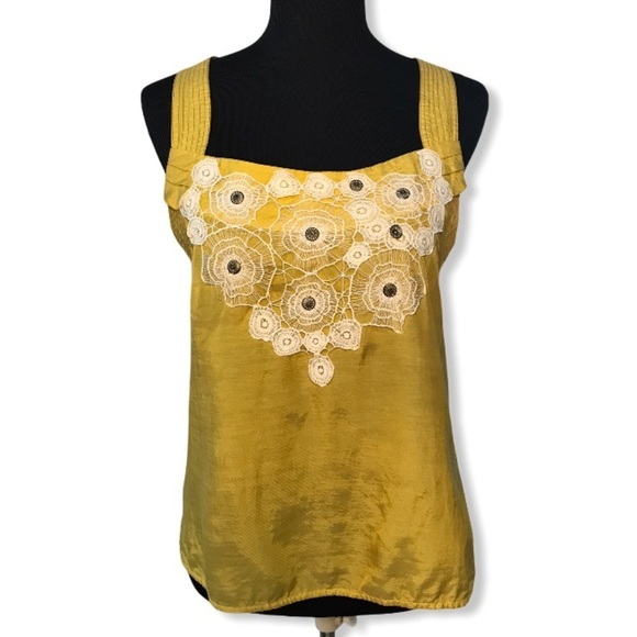 Anthropologie Floreat Mustard Yellow Tank Top Crochet Size 8 Sleeveless Blouse - Picture 2 of 11